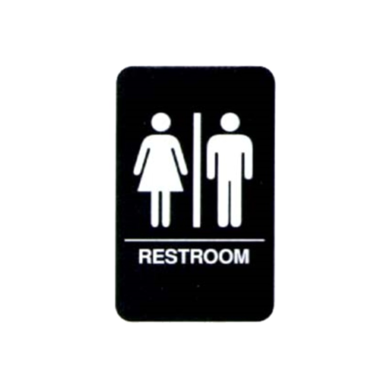 Vollrath Sign, Restrooms Braille 6 x 9 White On Black – 5633