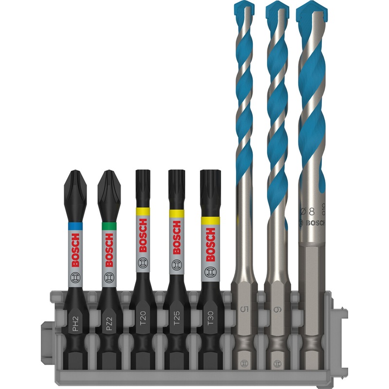 Bosch Professional Impact Set Multi Construction Drill Bit PH2x50mm PZ2x50mm T20x50mm T25x50mm T30x50mm MC 5/6/8x50mm 8 pcs 2608577144