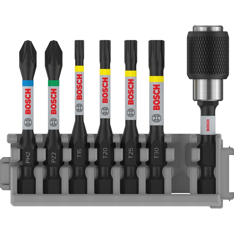 Bosch Professional Impact Set with Quick Change Bit Holde PH2 PZ2 T15 T20 T25 T30 QC BH 50mm 8 pcs 2608522327