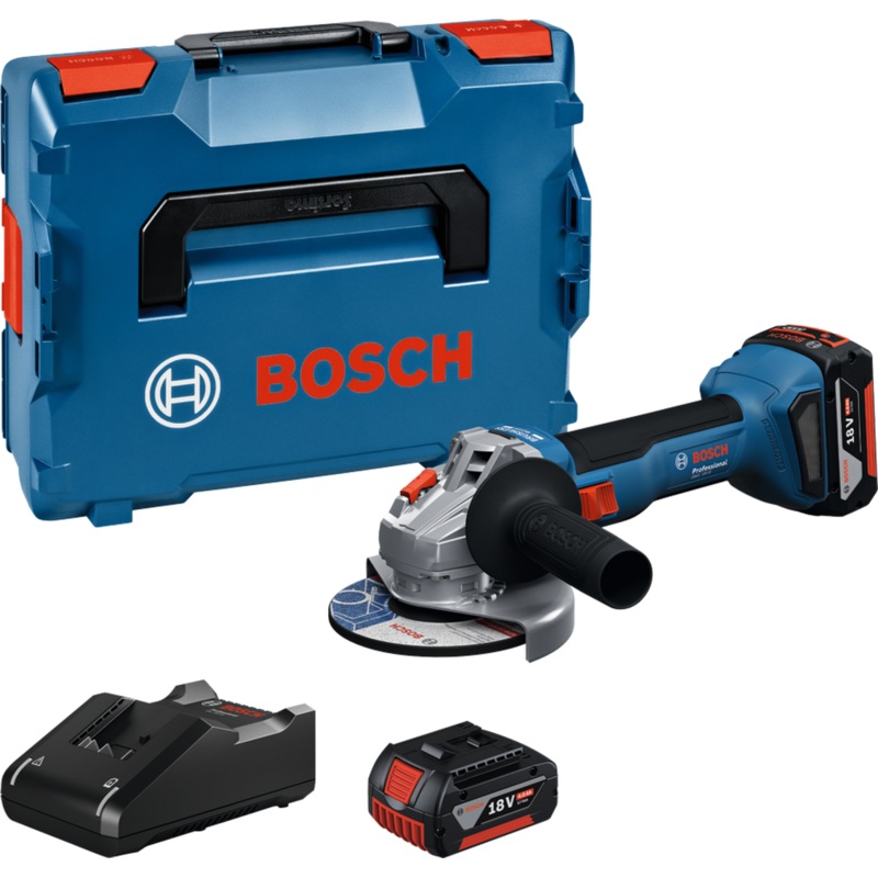 Bosch Angle Grinder GWS 18V-8 115mm (2x GBA 4.0, GAL 18V-40, L-BOXX) Cordless 06019N9070
