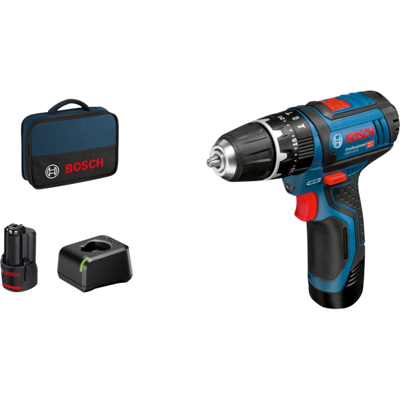 Bosch GSB 12V-15 (2x GBA 2.0Ah, GAL 12V-20, Tool Bag) 12V Combi Cordless 06019B697J