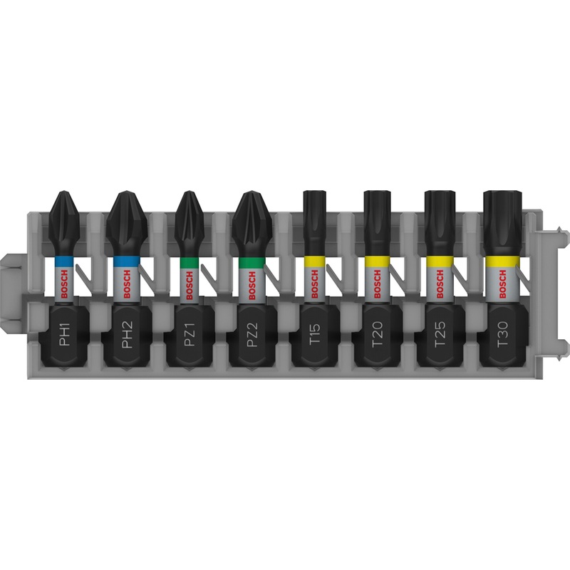 Bosch Professional Impact Screwdriver Bit Set PH1 PH2 PZ1 PZ2 T15 T20 T25 T30 25mm 8 pcs 2608521U61