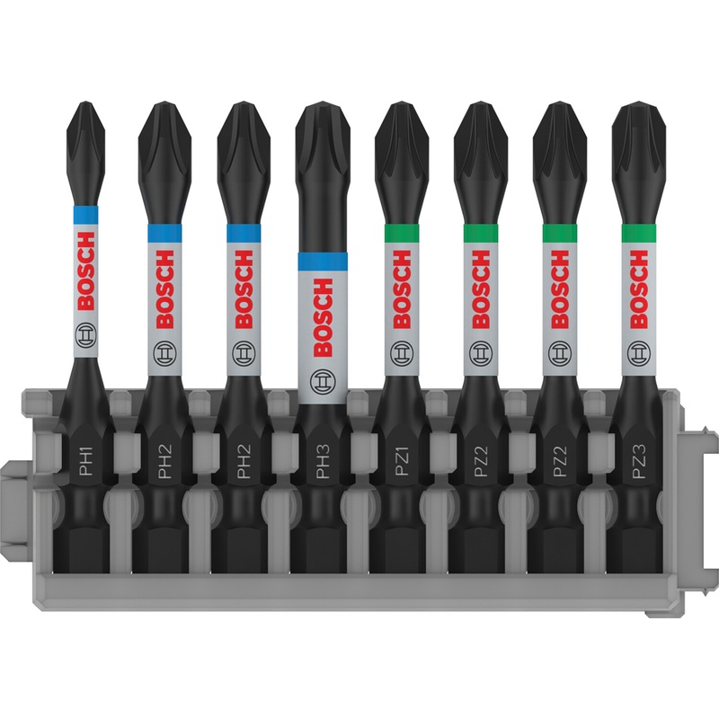 Bosch Professional Impact Screwdriver Bit Set PH1 PH2(x2) PH3 PZ1 PZ2(x2) PZ3 55mm 8 pcs 2608522328