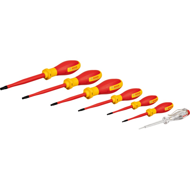 Bosch VDE Screwdriver Set (7pcs: TX, 10, 15, 20, 25, 30, 40, Voltage Tester, carton) 1600A02NF8