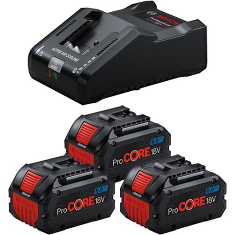 Bosch Professional ProCore Battery Set (3x 18V 8Ah Batteries & GAL 18V-160 Ultra-fast Charger) 0615A50050