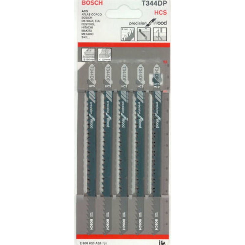 Bosch T344DP Jigsaw Blades. Precision for Wood 2608633A36 Pack of 5