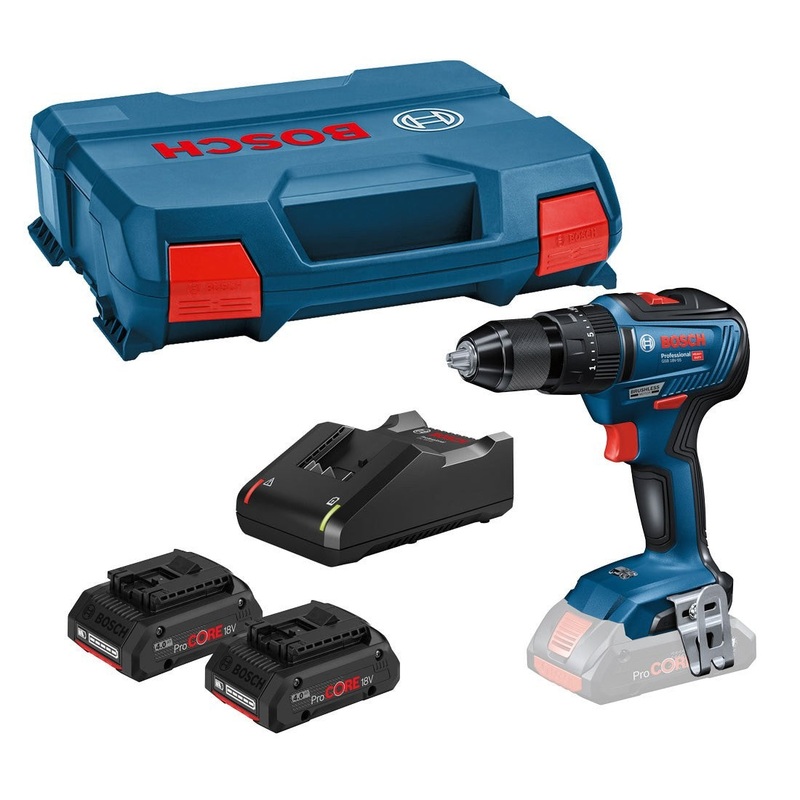 Bosch E-STOCK GSB 18V 55 Cordless Drill Driver (2x 4.0 Ah ProCore Batteries. GAL 18V 40 Charger & L BOXX) 06019H5372930
