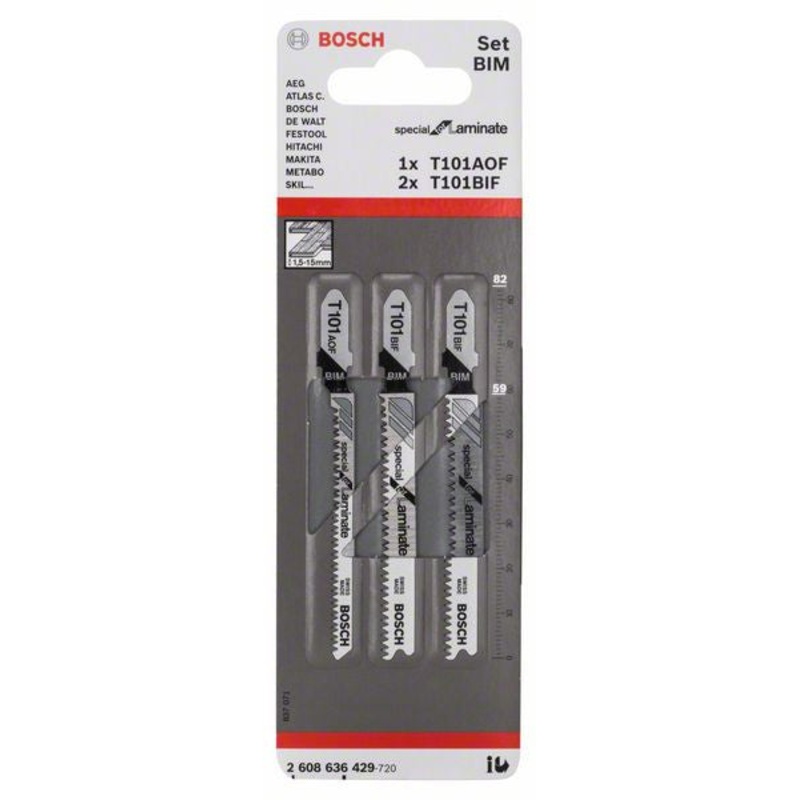 Bosch 3 piece jigsaw blade set T 101 BIF; T 101 AOF 2608636429