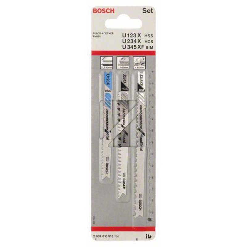 Bosch 3 piece jigsaw blade set U 123 X; U 234 X; U 345 XF 2607010516