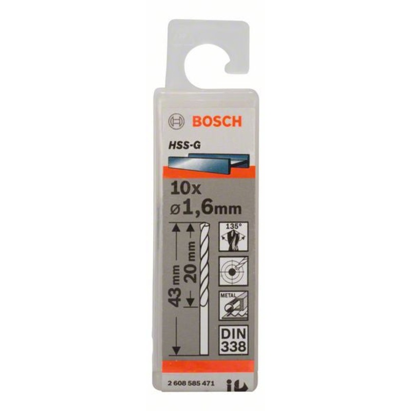 Bosch Metal drill bits HSS G. DIN 338 1.6 x 20 x 43 mm 2608585471