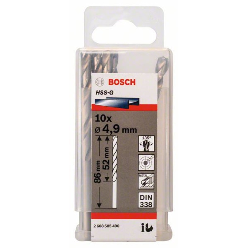 Bosch Metal drill bits HSS G. DIN 338 4.9 x 52 x 86 mm 2608585490