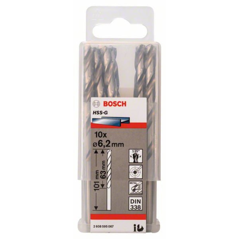 Bosch Metal drill bits HSS G. DIN 338 6.2 x 63 x 101 mm 2608595067