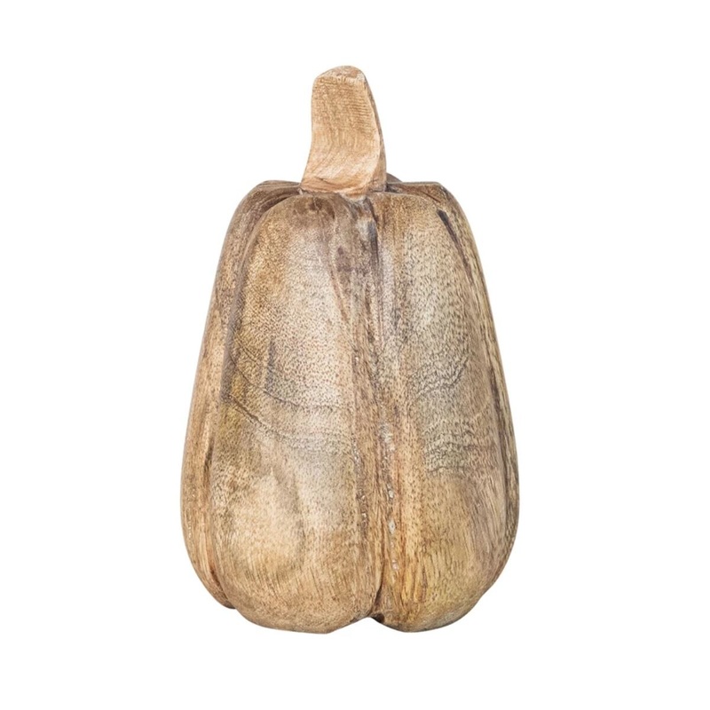 3-1/2 Round x 5-3/4H Carved Mango Wood Pumpkin