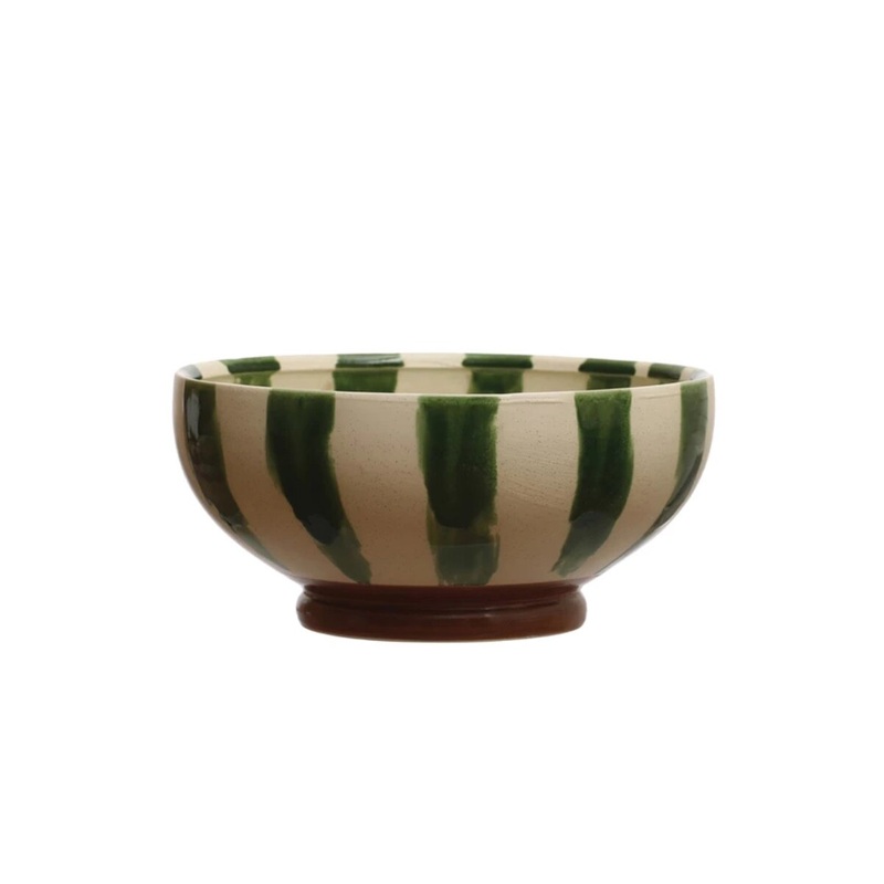 10.5 Stoneware Footed Bowl w/ Stripes