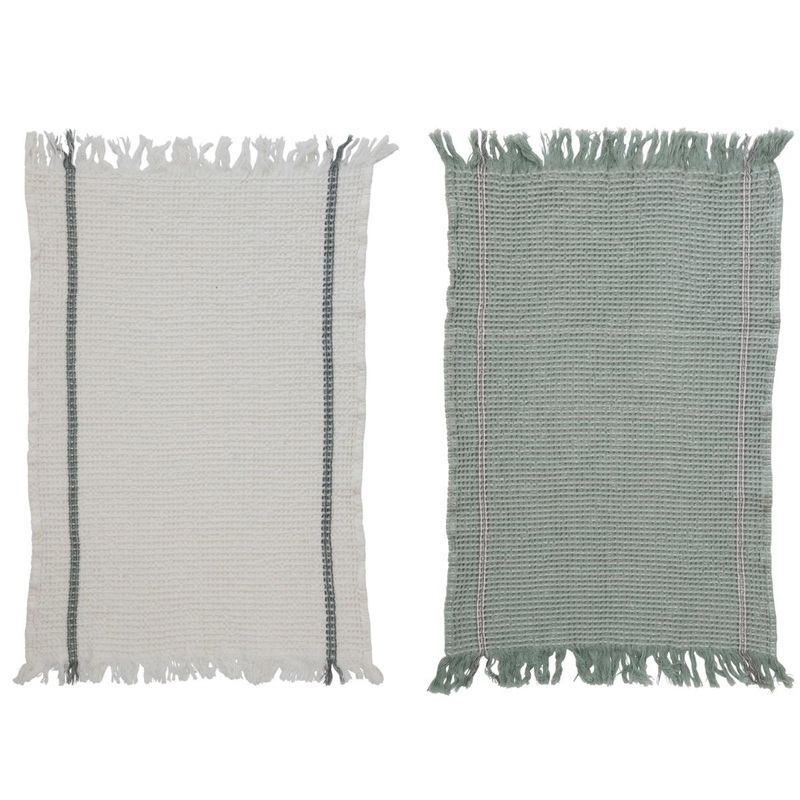 28×18 Cotton Waffle Weave Tea Towels w/ Fringe