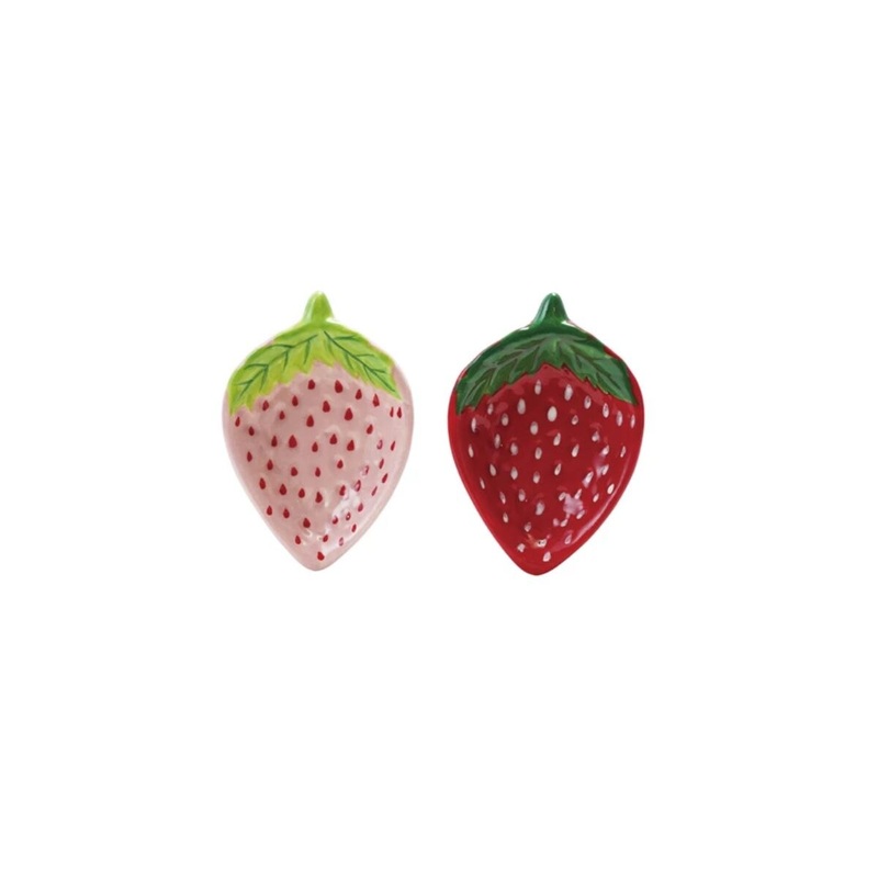 3-1/4 Hand-Painted Ceramic Strawberry Shaped Dish