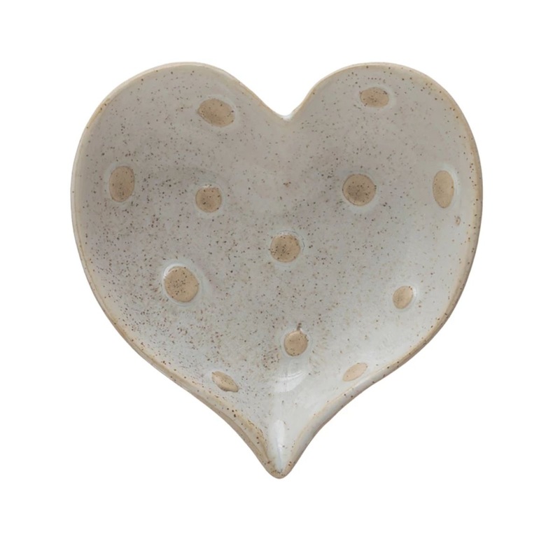 4 Stoneware Heart Shaped Dish w/ Dots