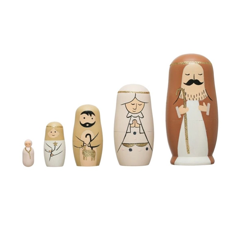 5-pc Hand-Painted Wood Nativity Nesting Dolls
