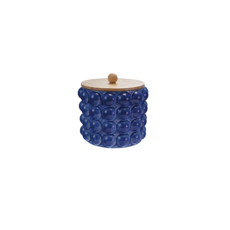 8-1/4 Stoneware Canister with Raised Dots & Wood Lid