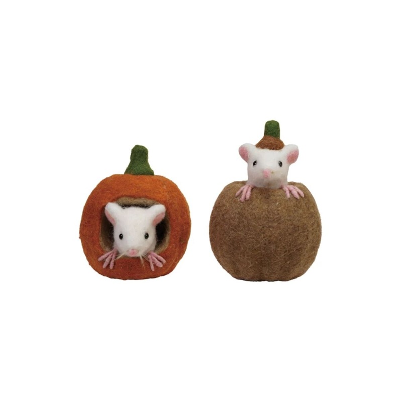 Handmade Wool Felt Pumpkin with Mouse