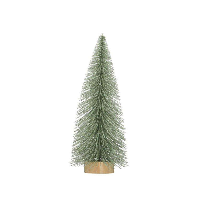 Plastic Bottle Brush Tree w/Glitter & Wood Base