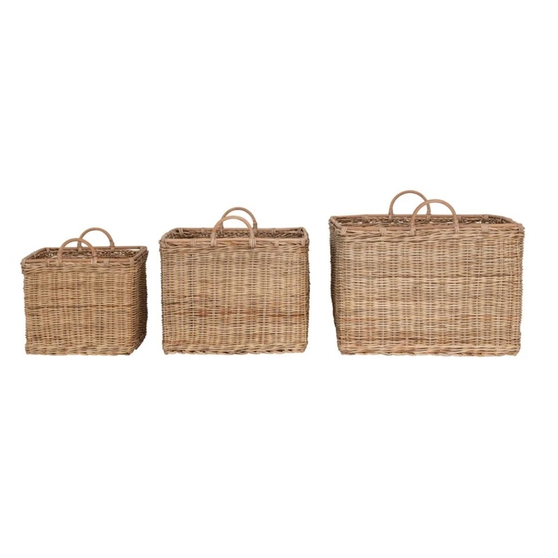 Rattan Baskets W/Handles Set of 3