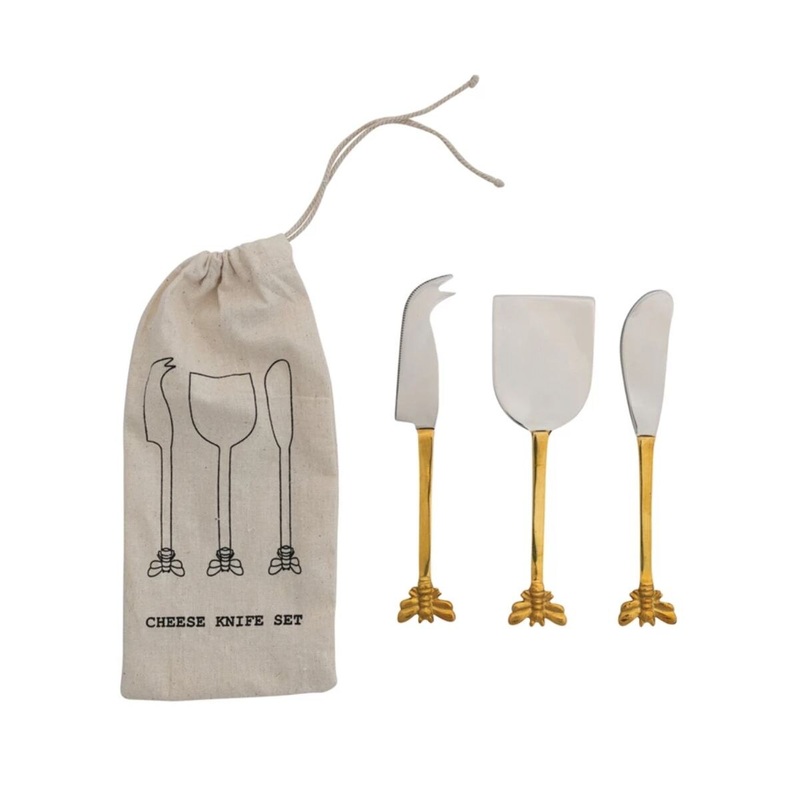 Stainless Steel & Brass Cheese Knives, Set of 4