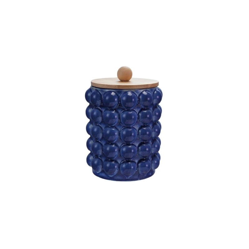 Stoneware Canister with Raised Dots & Wood Lid