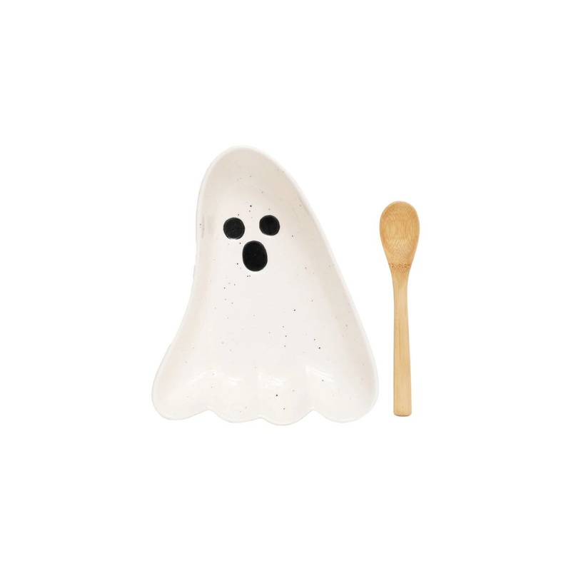 Stoneware Ghost Shaped Dish with Spoon