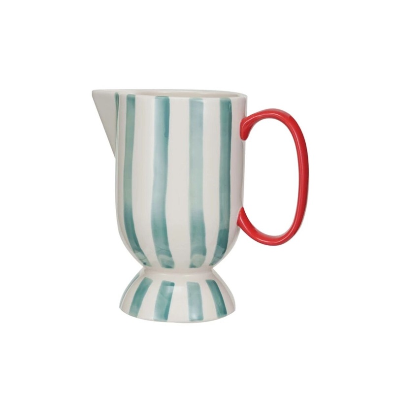 1 Qt Hand-Painted Stoneware Footed Pitcher