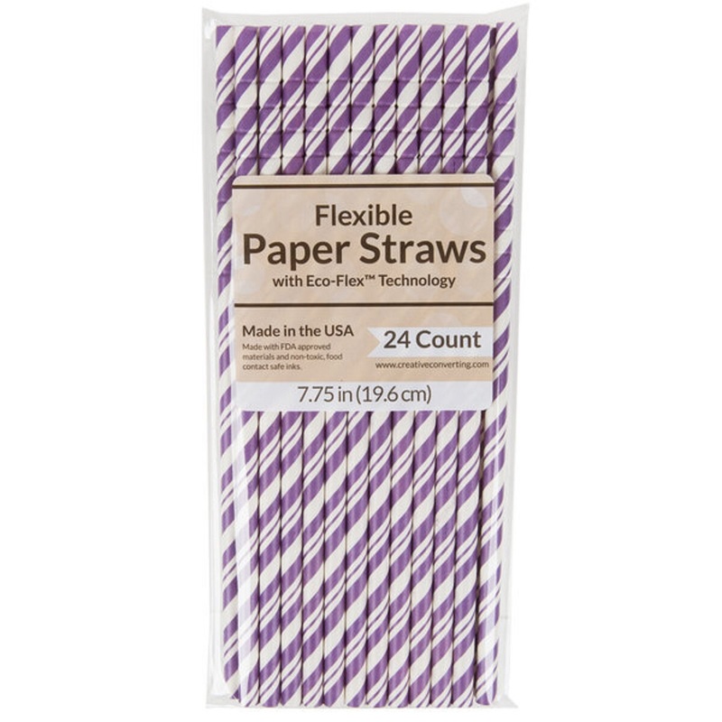 3/4 Striped Amethyst Paper Straw