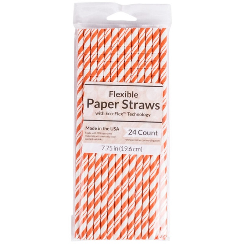 Orange/ White Stripe Jumbo Paper Straw