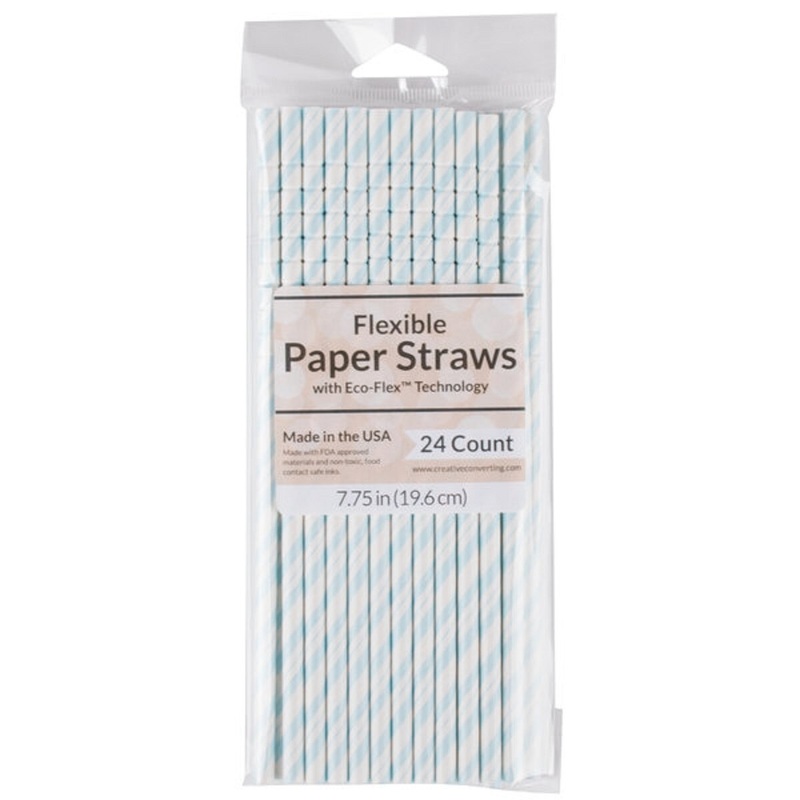 Pastel Blue/White Striped Paper Straws