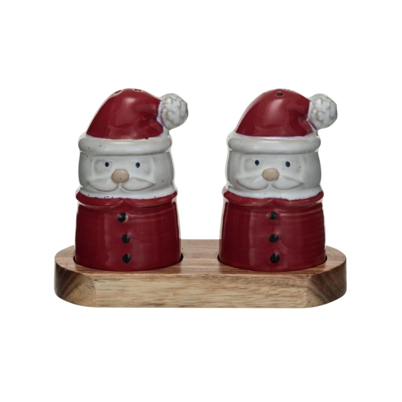 Santa S&P Set W/Wood Tray