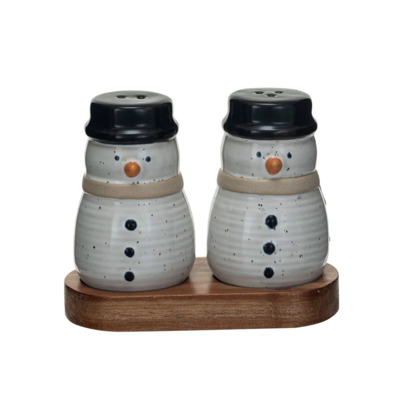 Snowman S&P Set W/Wood Tray