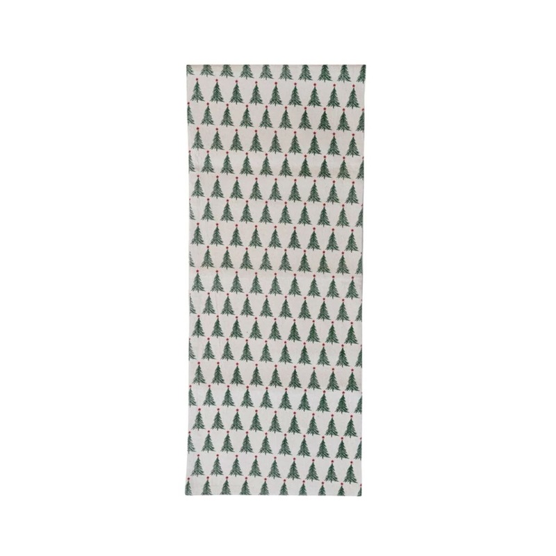 Stonewashed Cotton Printed Table Runner w/Christmas Tree Pattern