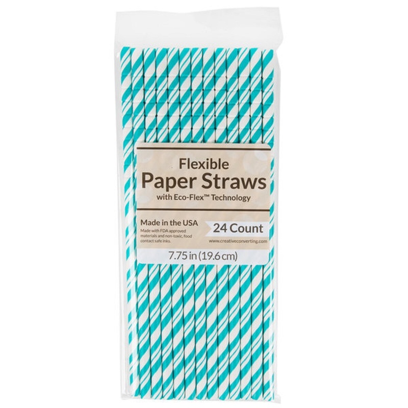 Teal Striped Straws