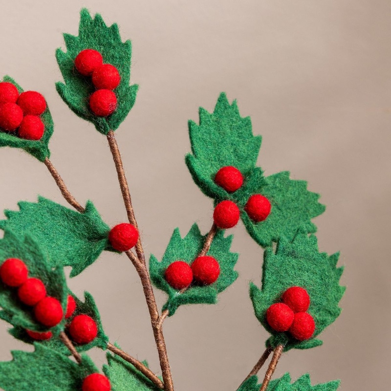 Holly and Berries Fabric Branch