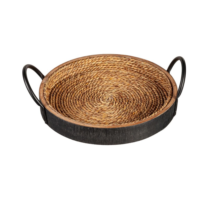 Round Woven Tray with Handle- Small