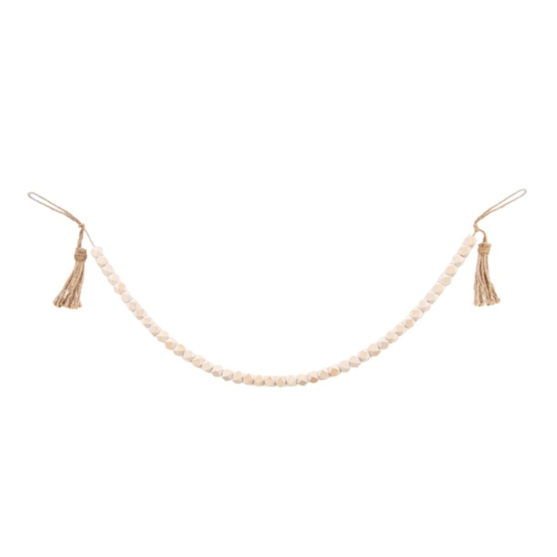 Carved Angle Wood Beaded Garland with Tassel