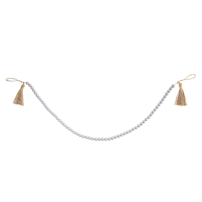 Grey Wood Beaded Garland with Tassel