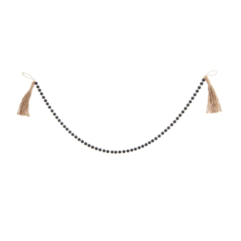 Long Frosted Black Glass Beaded Garland with Tassel