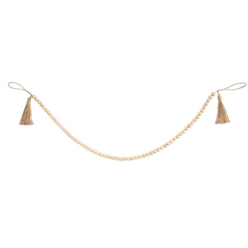 Natural Wood Beaded Garland with Tassel