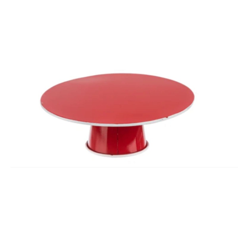 Red & White Enamel Retro Pedestal Stand- Large