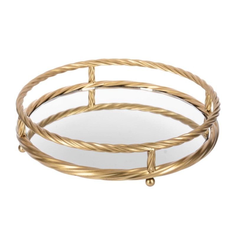 Round Gold Twisted Frame Tray- Medium