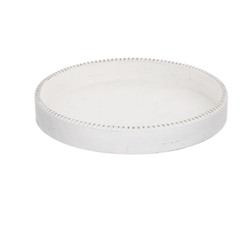 White Beaded Edge Round Tray- Large