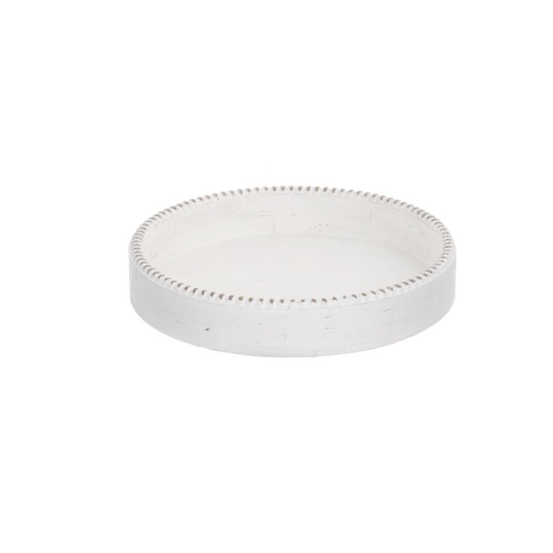 White Beaded Edge Round Tray- Small