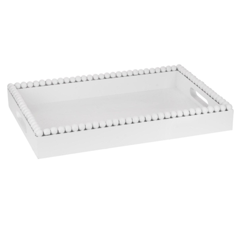 White Rectangle Beaded Edge Tray- large