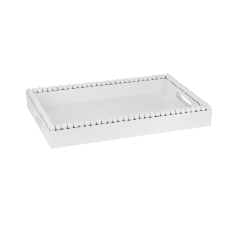 White Rectangle Beaded Edge Tray- Small