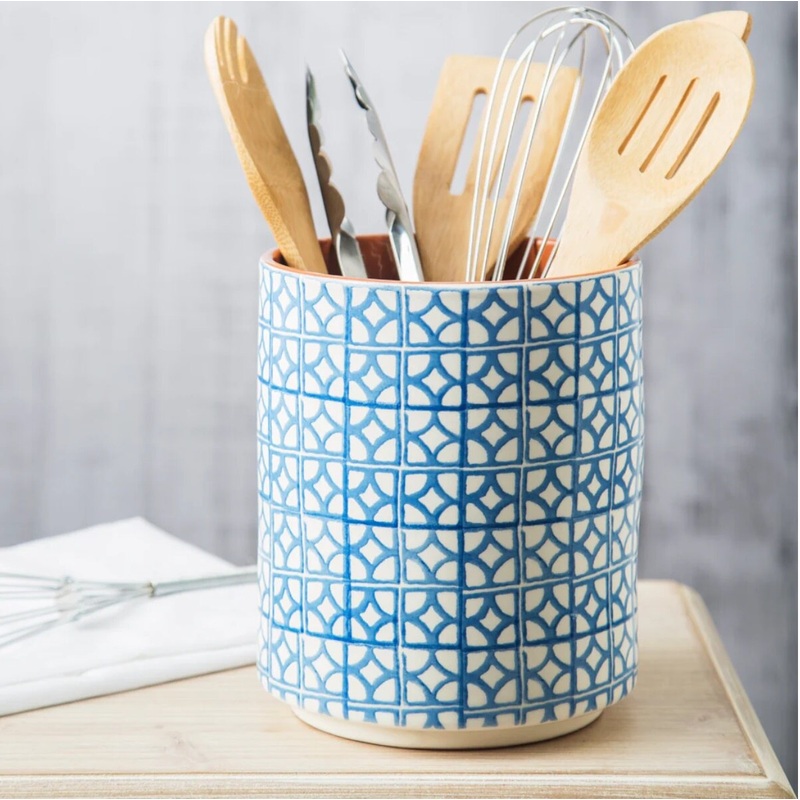 7 Blue Vitral Utensil Crock